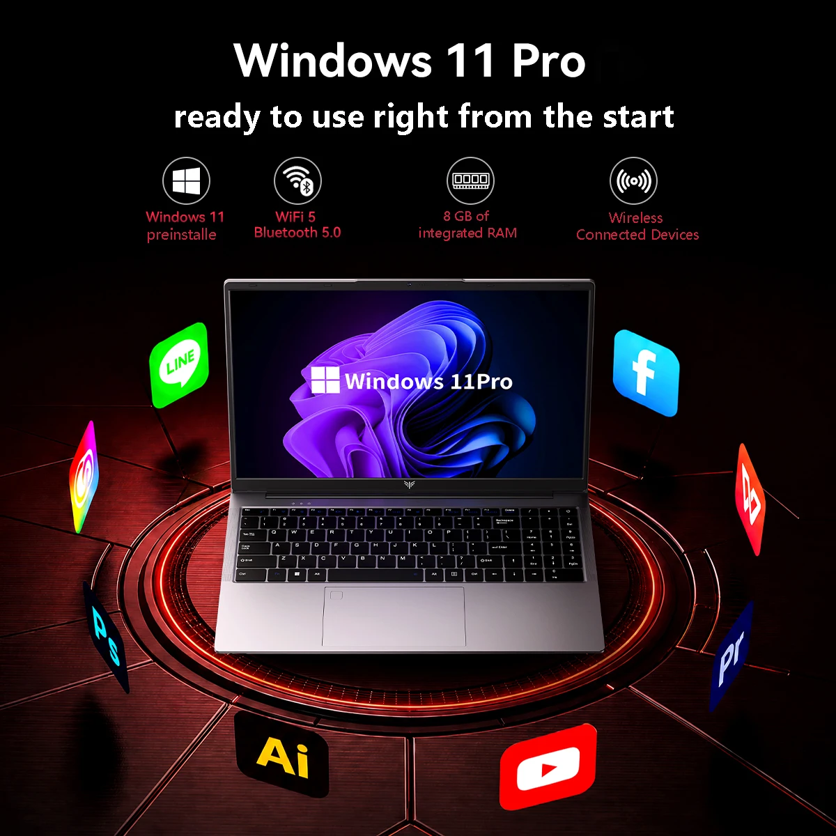 ACEMAGIC 15.6 Inch Full-HD Intel Core I3 3.6GHz 8GB RAM 256GB SSD Office Notebook Intel Iris Plus Graphics 655 180° Rotation Up To 3.6GHz W11 Pro German Keyboard Stickers