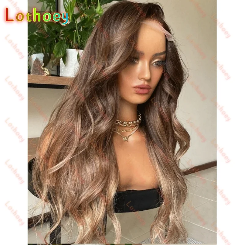 Натуральная линия волос, кружевные передние парики, коричневый, объемная волна, человеческий парик, длинный прямой макияж, косплей, повседневное женское использование