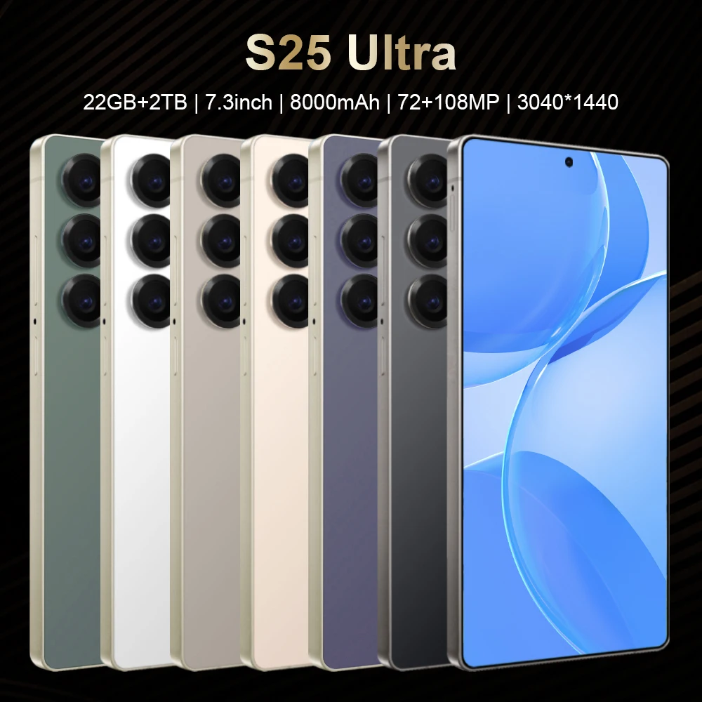 2025 جديد S25 Ultra Original ذكي 5G بطاقة مزدوجة الاستعداد المزدوج نظام أندرويد 14 الإصدار العالمي بطارية 8000 مللي أمبير في الساعة