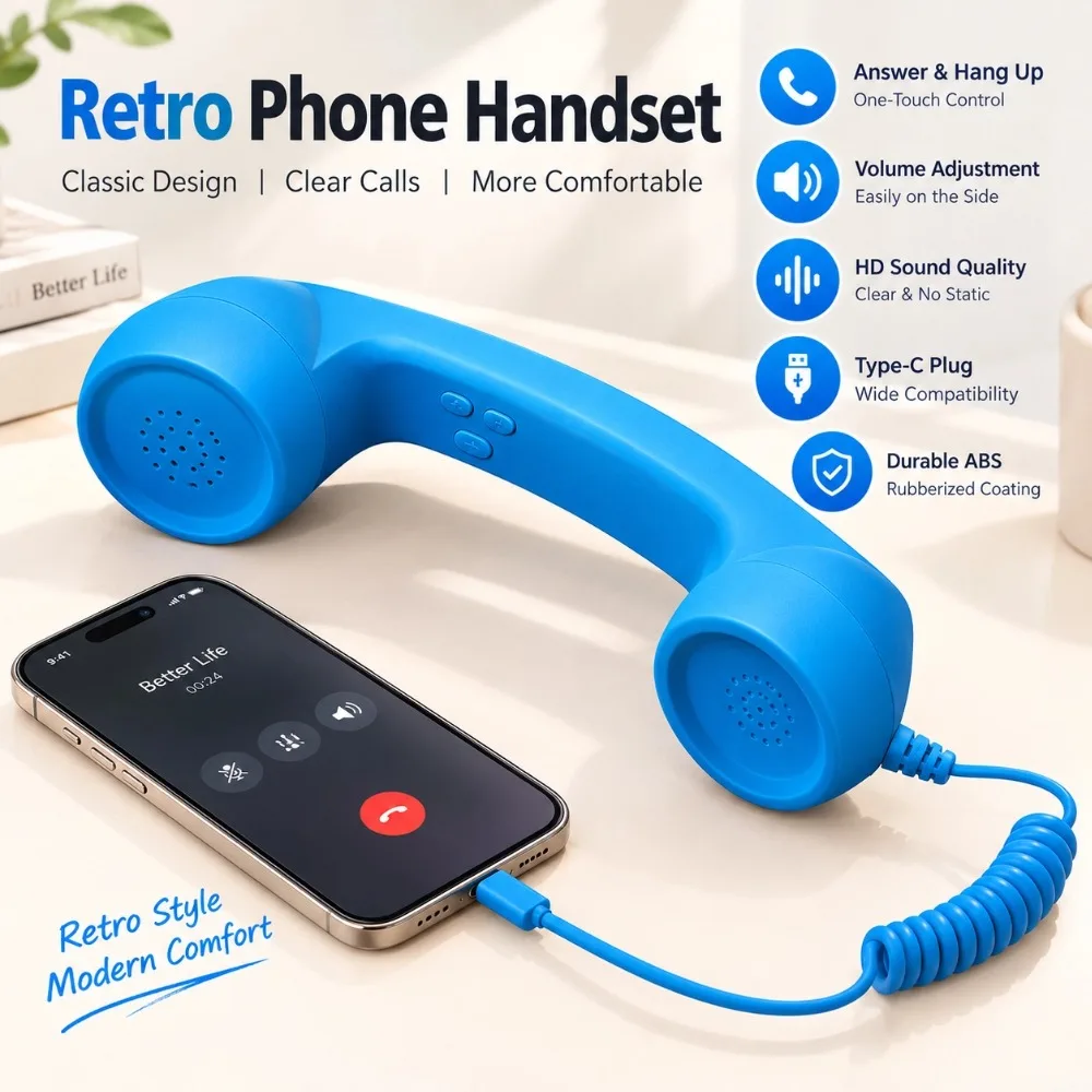 Retro USB-C Phone Handset New Handset Receiver For iPhone Android Vintage Fashioned Microphone Speaker Telephone Handset