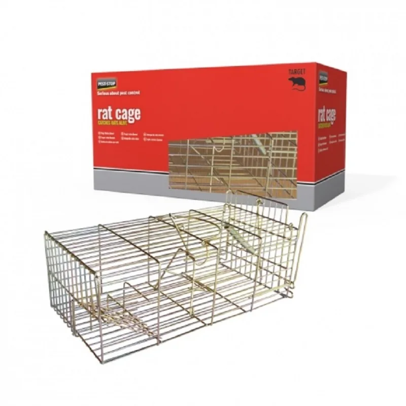 PEST-STOP rat cage. Galvanized steel cage, very effective for catching rats. Reliable mechanism, with a plate that actuates the lock and contains the rat inside. Rust resistant. Outer inner cage.