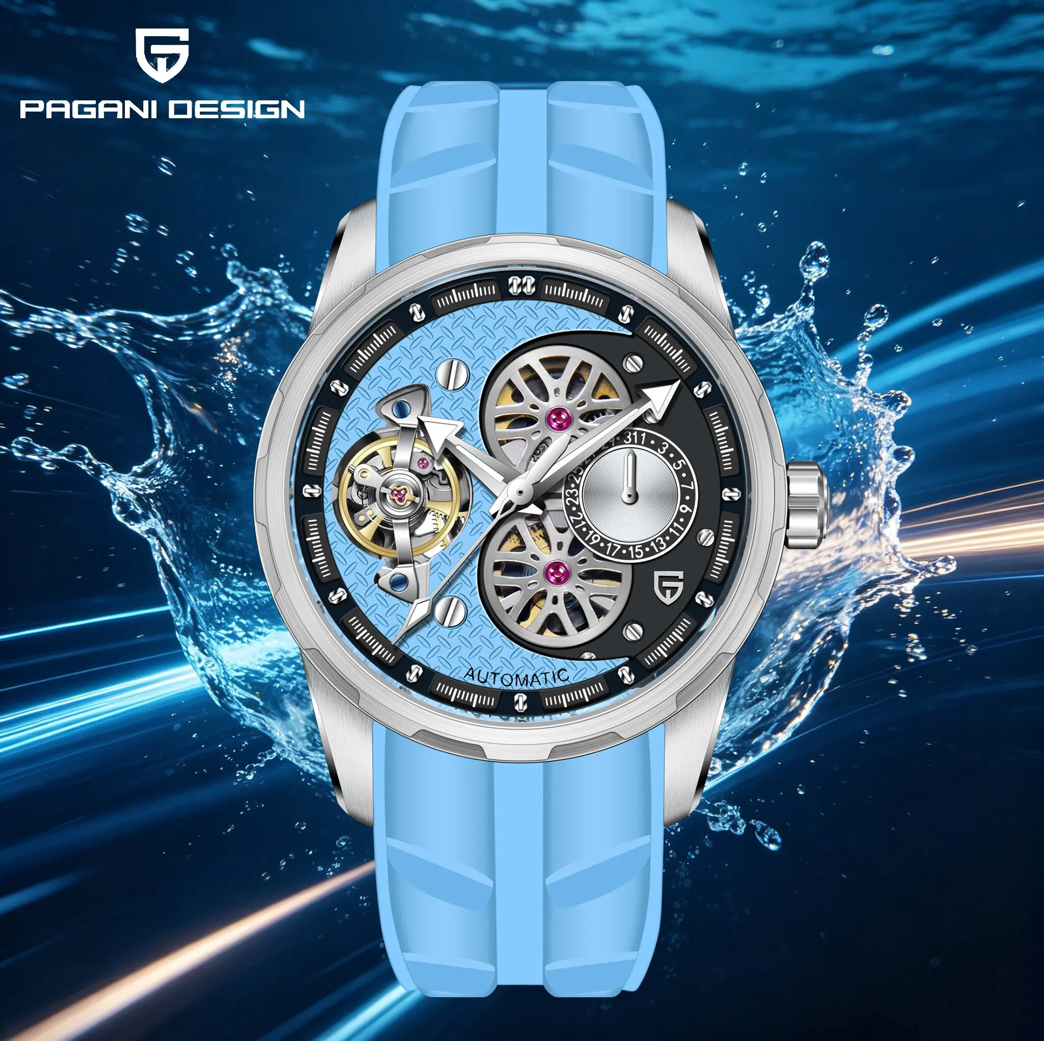 2026 PAGANI DESIGN Youthful Sporty Men's Automatic Mechanical Watch Skeleton Racing Dial Rubber Strap Luminous Waterproof Watch