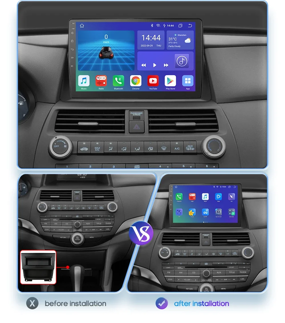 Carplay Android Auto Car Radio For Honda Accord 8 2008-2013 Multimedia Video Player GPS Navigation Stereo FM Automotive Radio