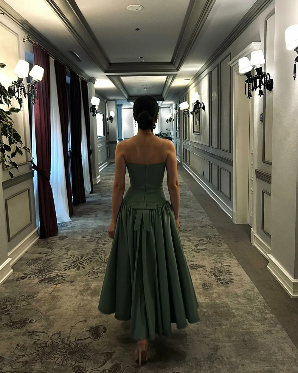 Msikoods elegante verde sem alças vestido de baile gala feminino saia plissada vestido de cocktail para festas noturnas e ocasiões especiais