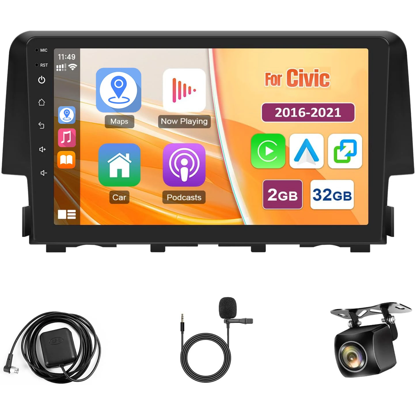 

9-inch Car Stereo for (JBL Version) Honda Civic 2016 2017 2018 2019 2020 2021, with Wireless CarPlay Android Auto