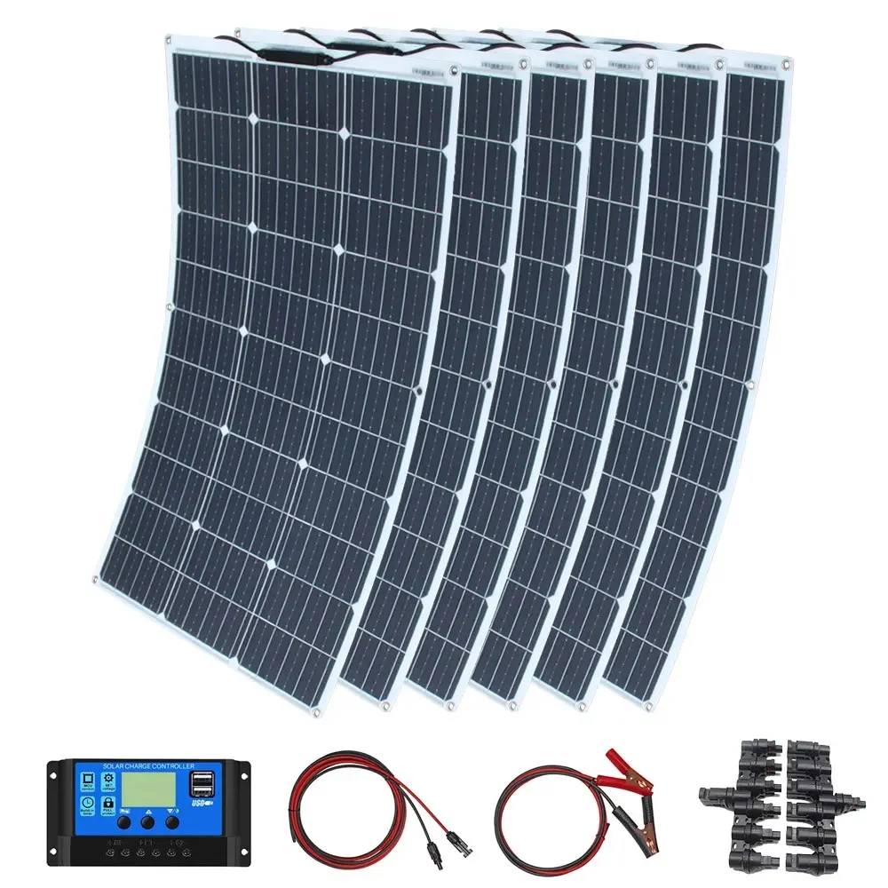 Zestaw paneli słonecznych 100W 200W 300W 400W 500W 600W 12V Ładowarka solarna do akumulatorów Przenośne, elastyczne panele słoneczne do użytku na zewnątrz, do domu/kampera/łodzi — zdjęcie produktu 7