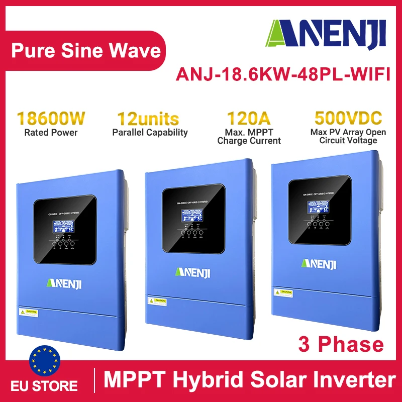 ANENJI 18.6KW Omvormers 48V Hybride Omvormer Parallel Aan Uit Raster Zuivere Sinus MPPT120A Zonnelader Voor Zonnepaneel PV