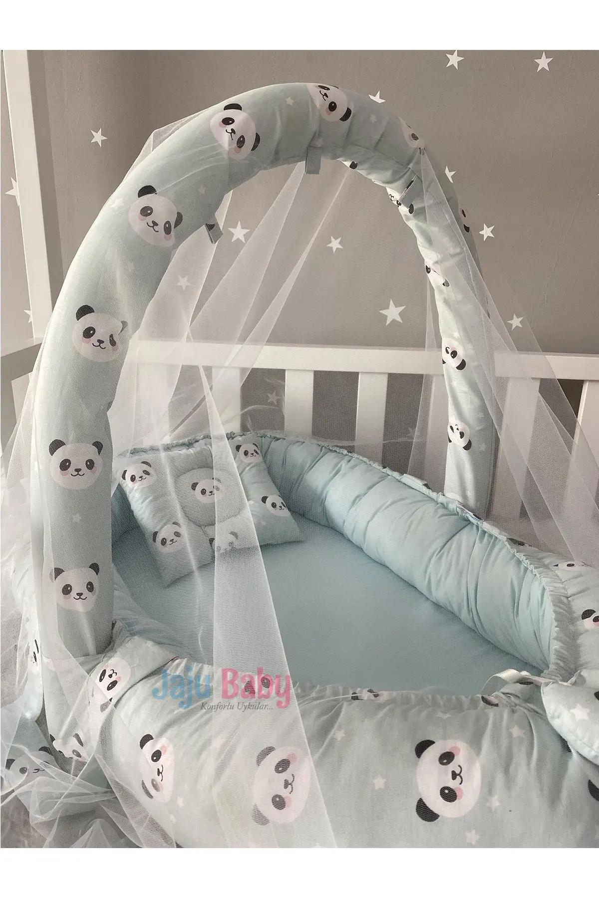 Handmade Green Panda Mosquito Net and Toy Hanger Luxury Design Babynest