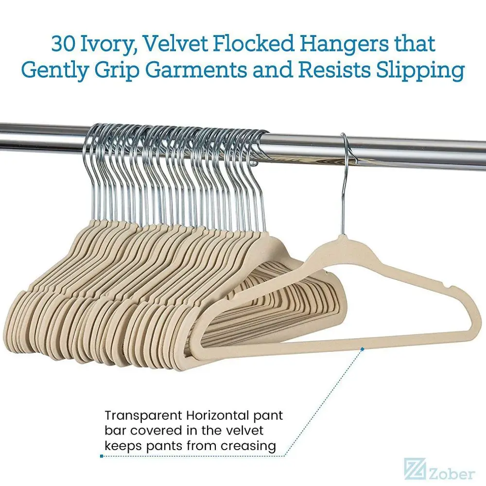 Non-Slip Clothes Hanger for Baby and Kids 10-Pack Velvet Hangers with 10 Finger Clips,Beige