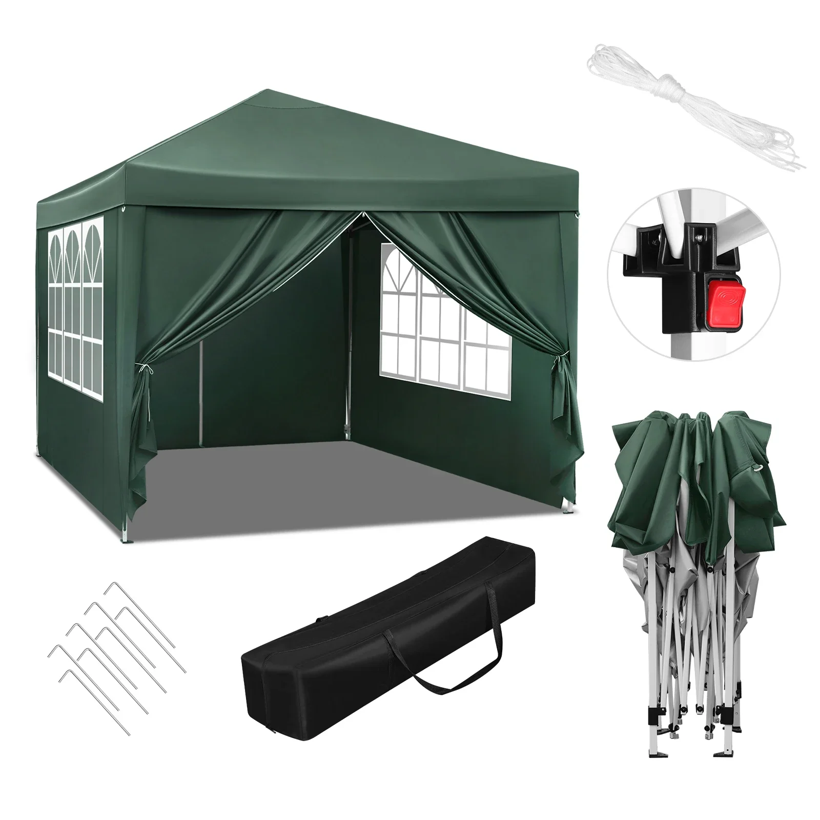 WOLTU Opvouwbare luifel tuintent 3x3m Waterdichte UV-zonbescherming met draagtas Zonnescherm Onderdak Camping Pavillon Gazebo