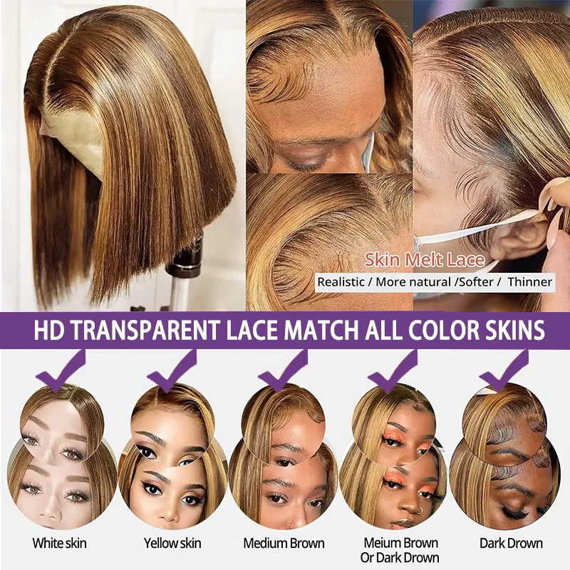 13x4 Frontal Lace Bob Wigs 4/27 Highlight Bob Lace Front Wigs Human Hair Ombre Color Short Straight Bob Wigs for Women