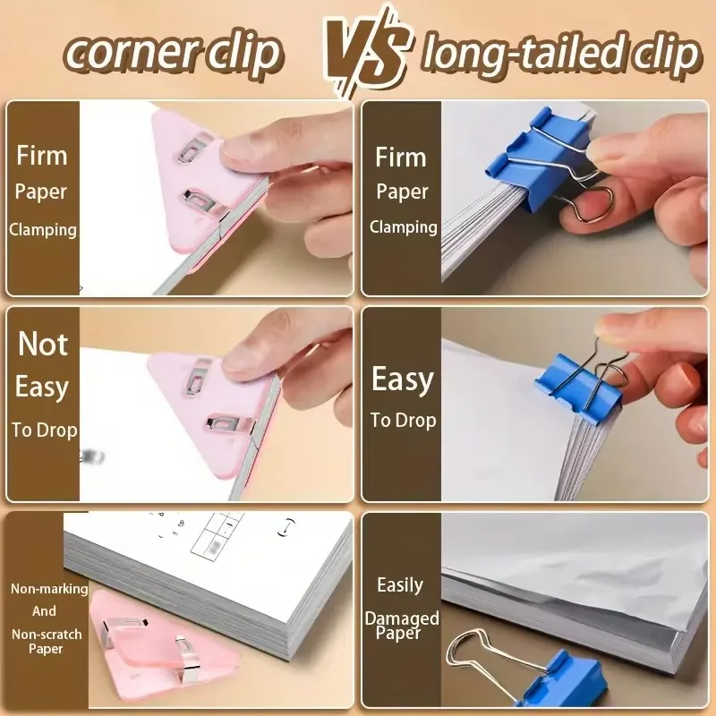 5Pcs Kawaii Triangle Corner Clips File Paper Clips File Index Photo Clamp Page Holder School Stationery Office Desk Organizer