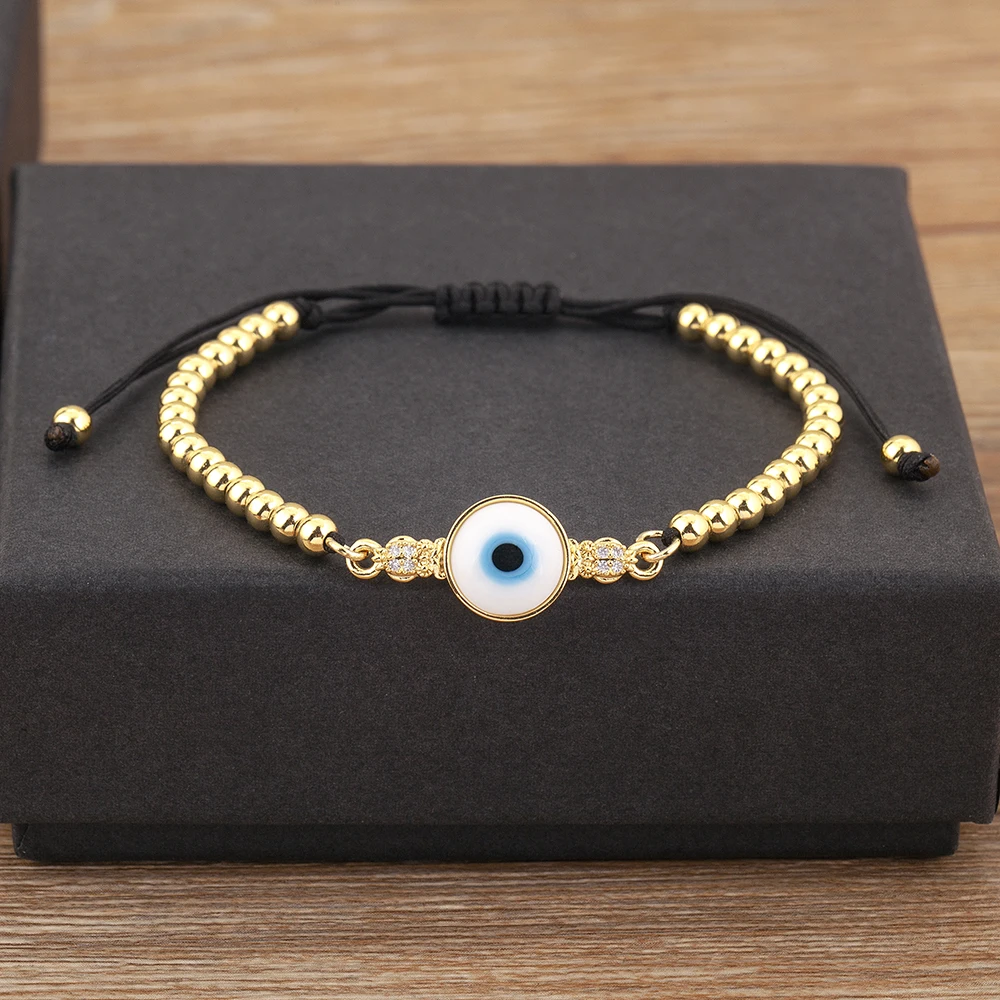 Nidin Classic New Design Round Beads Evil Eye Charm Bracelets Adjustable 6 Colors For Women Daily Party Jewelry Accessories Gift image 5