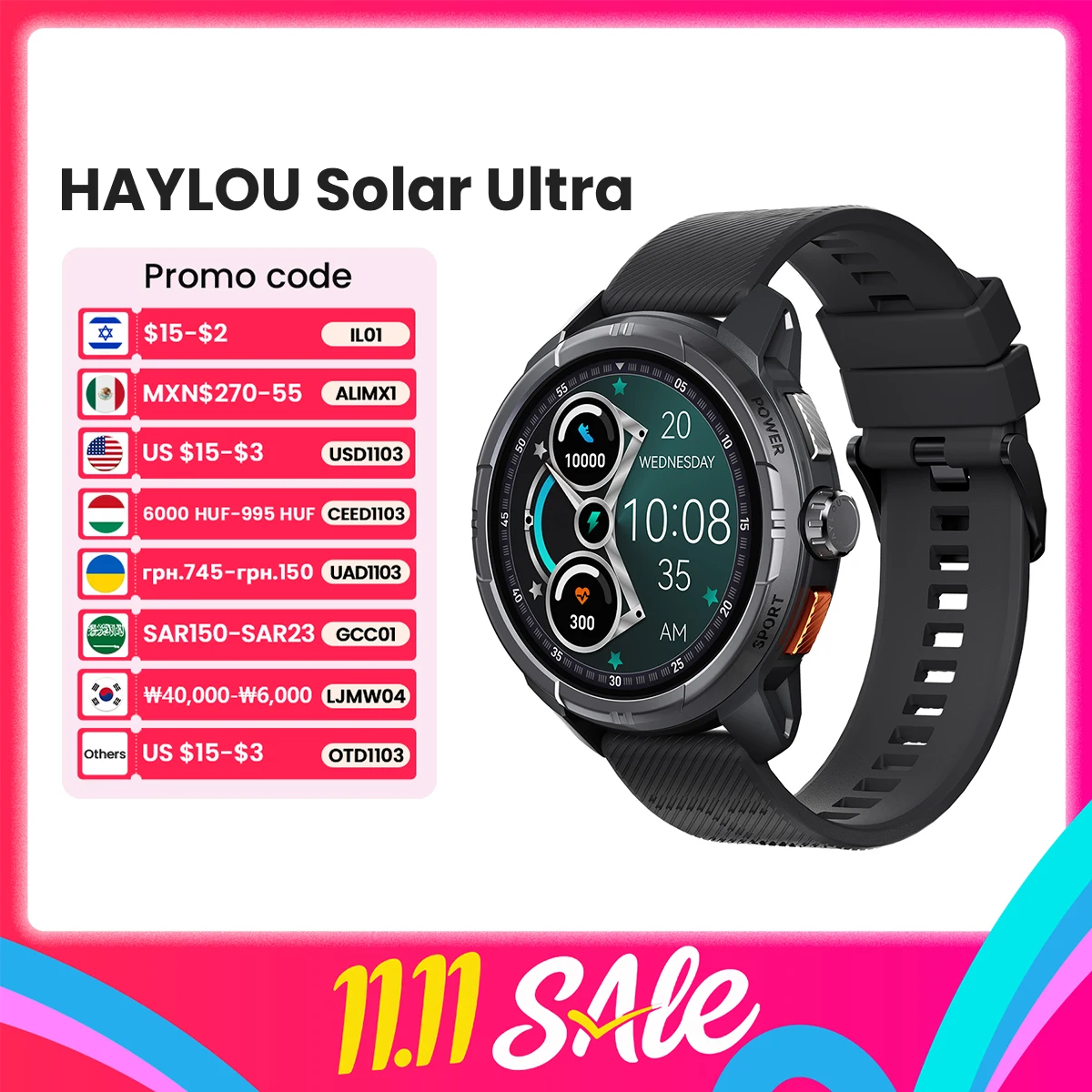 HAYLOU Solar Ultra GPS 스마트워치 1.6인치 AMOLED 디스플레이 5ATM 방수 내장 GPS 블루투스 전화 통화 스포츠 스마트워치