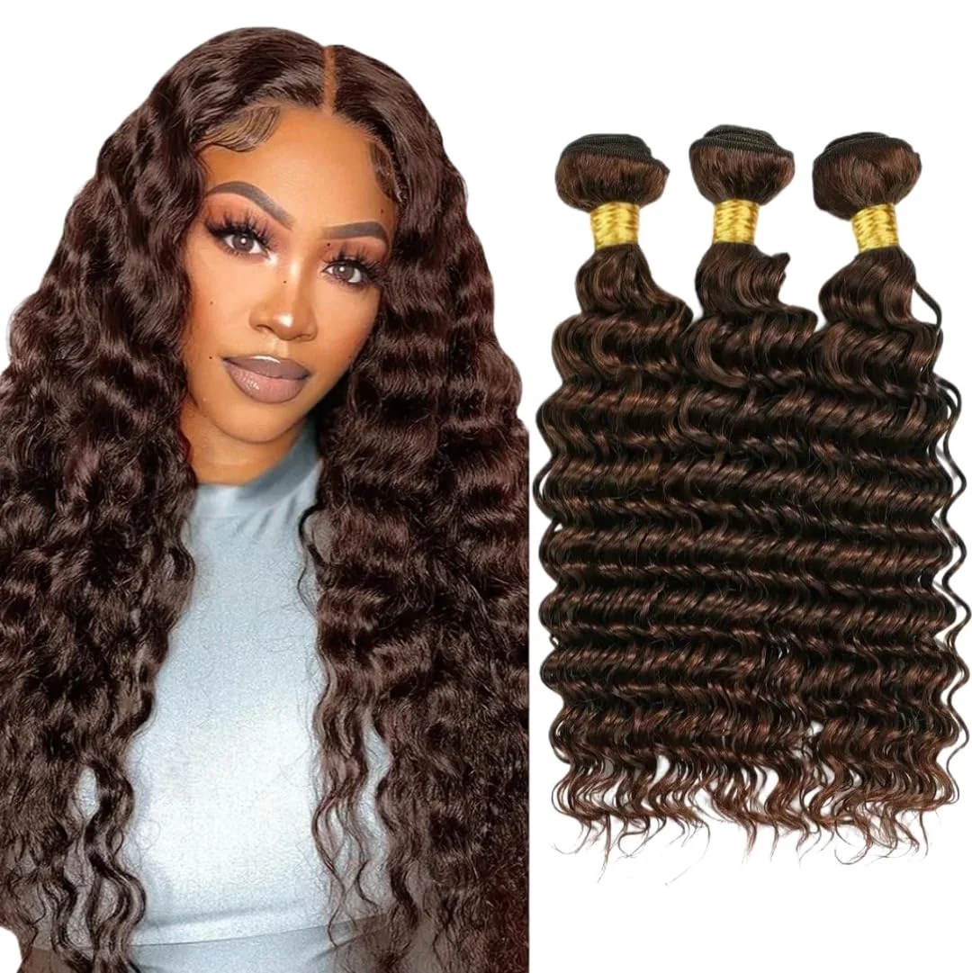 딥 웨이브 100% 인모 1 3 번들 브라운 # 여성용 브라질 레미 버진 초콜릿 번들 인모 연장 4개