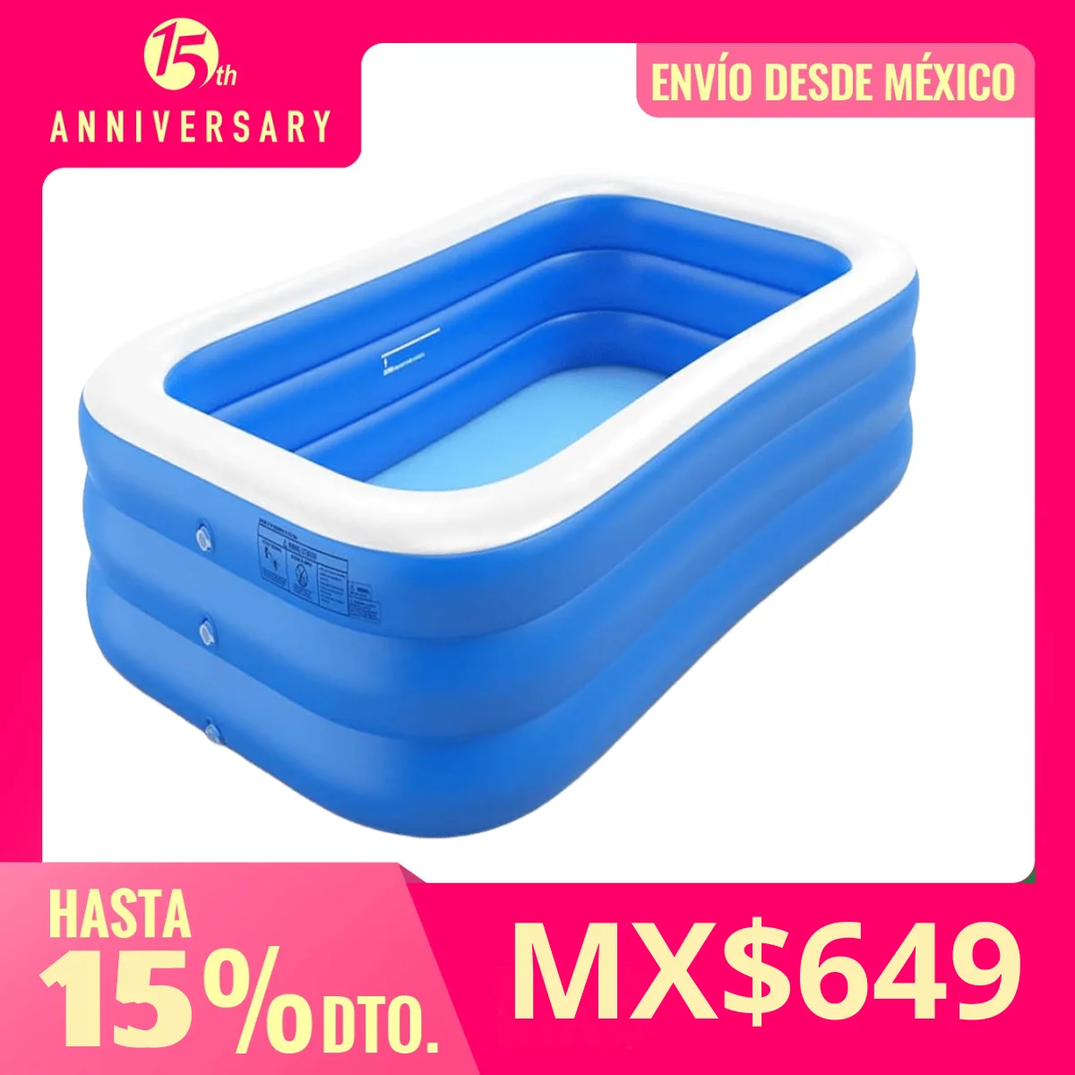 Piscina Infable Con 3 Anillos Familar Superr!!!!! Grande 210 CM Juguetes Acuáticos