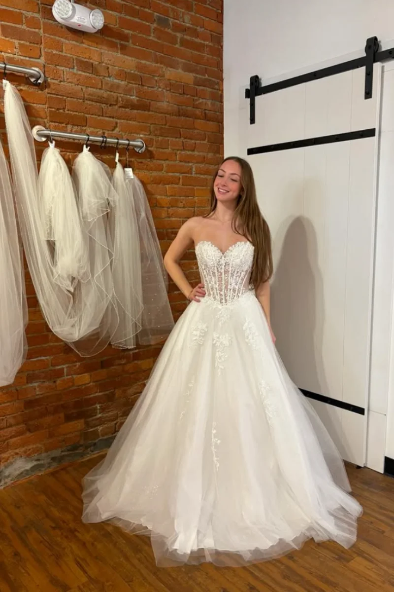 Jessica White Fishbone Transparent. Evening Dresses Sheer Lace Embroidery Prom Dresses A-line Princess Party Dresses