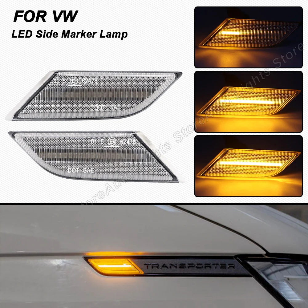 For VW Transporter T6.1 Facelift 2020-Up 2PCS Dynamic LED Side Marker Lamps Turn Signal Lights Plug&Play Error Free Waterproof