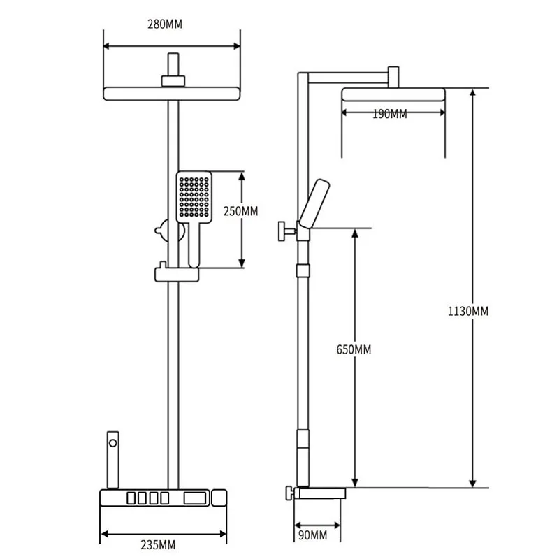 Piano Button Rainfall Shower Set  Hot Cold Shower System Bathroom Display Wall Mount Smart Thermostatic Bath Faucet Squa