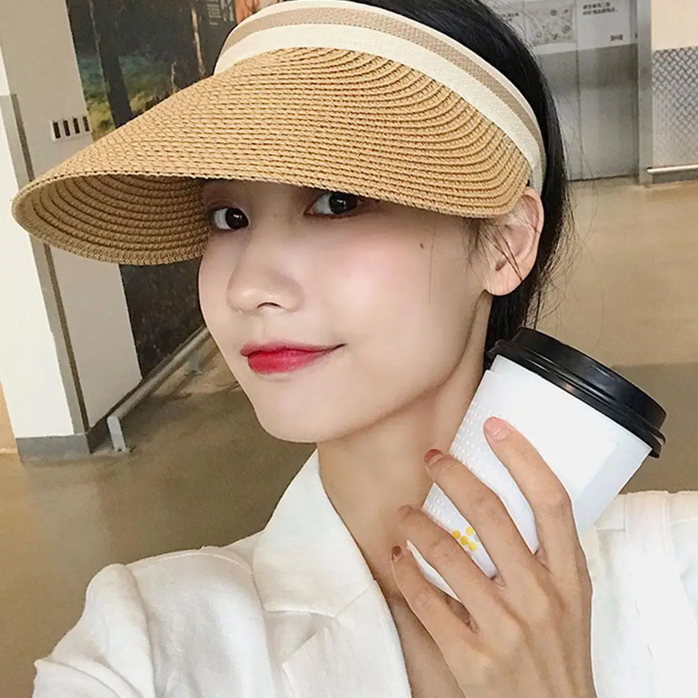 

Women's Summer Sun Hat Wide Brim Straw Boater Hat for Outdoor Beach Vacation Breathable UV Protection Casual Boho Sunshade Cap