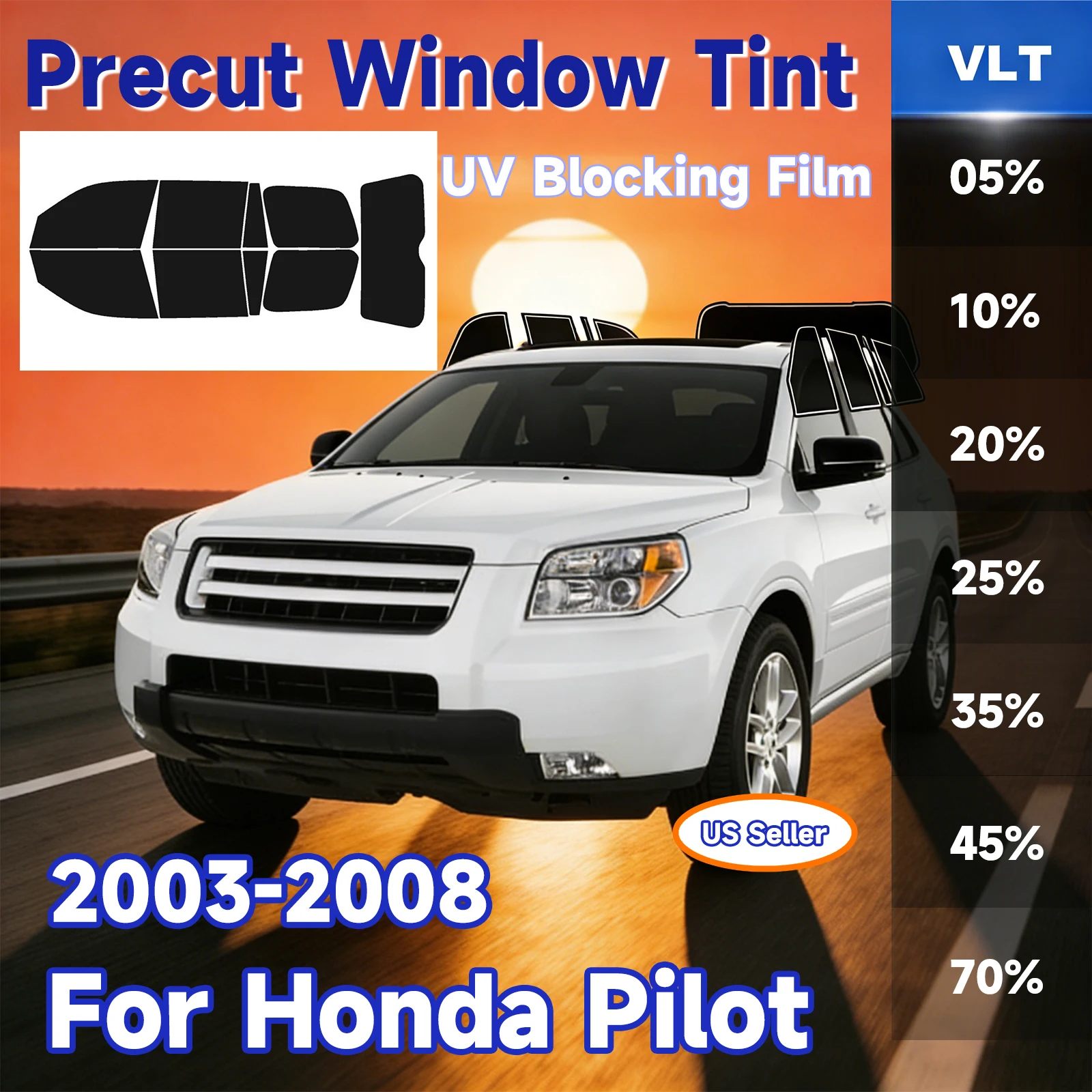 

Тонировочная пленка для автомобильных стекол, предварительно нарезанная для Honda Pilot 2003-2008, автомобильные аксессуары, защита от солнца и жары, двухслойная, противоударная, блокировка УФ-излучения, защита конфиденциальности