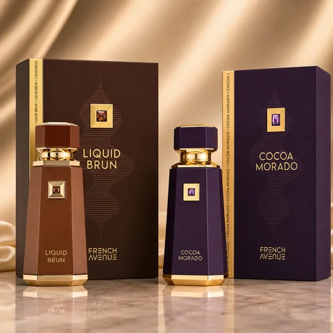 French Avenue Liquid Brun + Cocoa Morado EDP 100ml 3.4oz Unisex Perfume Spray Long‑Lasting Gourmand Woody Scent Dubai Arabian Luxury Gift Set