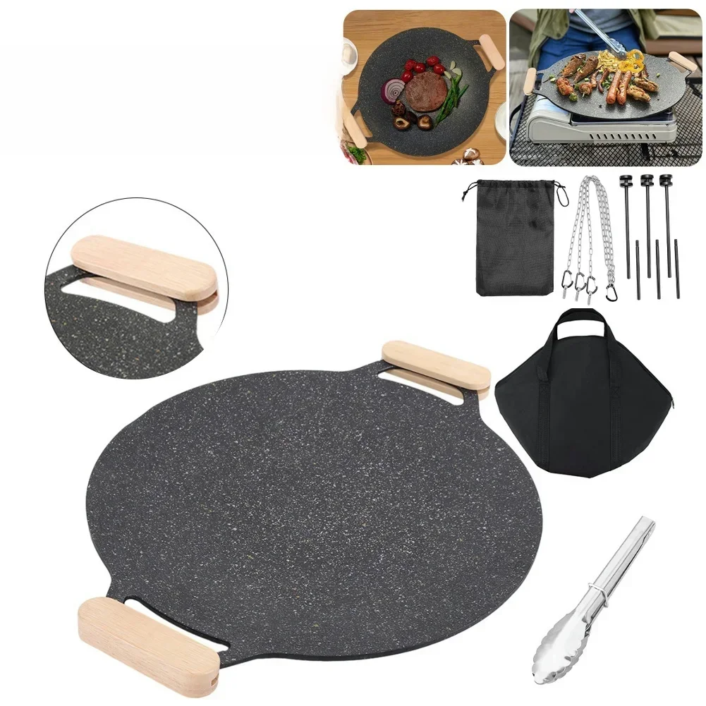 Ensemble d'outils de poêle à griller ronde sans fumée, poêle à griller coréenne, accessoires de barbecue ménagers, poêle à frire en plein air
