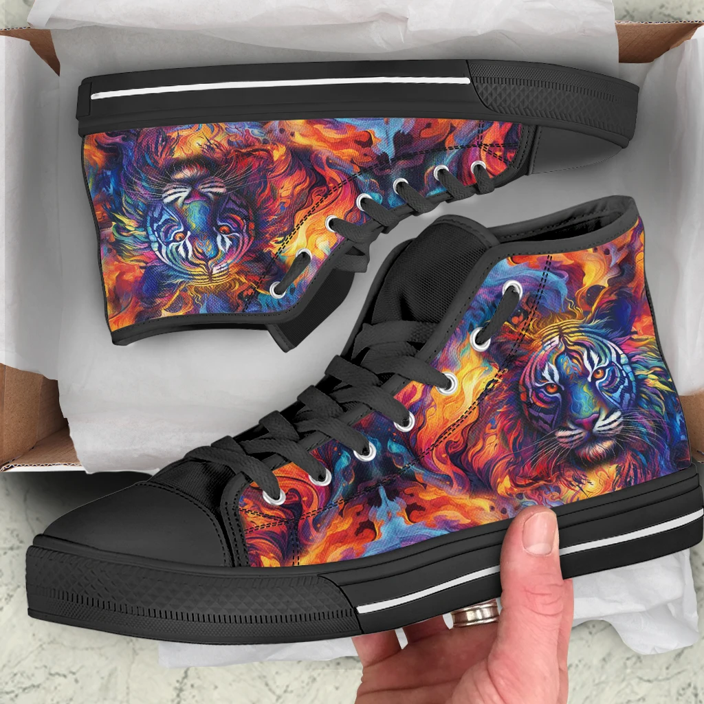 INSTANTARTS Men's Cool Lion Canvas Shoes Lace Up Comfortable High Tops Canvas Sneakers Fierce Tiger Design Footwear Chaussure image 4