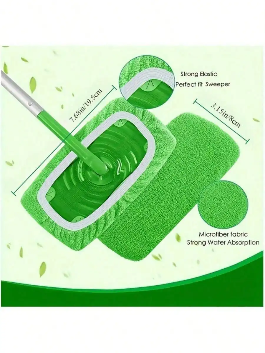 4Pcs Green Mop Pads | Absorbent Reusable Cleaning Pads for Home Office | Dry Wet Dust Removal Multifunctional Easy Clean