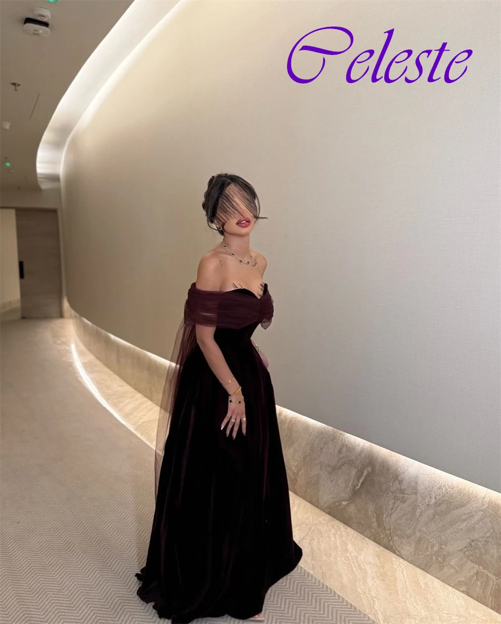 Customized Graceful Velour Strapless A-Line Evening Dress Graceful Off the Shoulder Prom Dresses Sexy Special Occasion Gowns