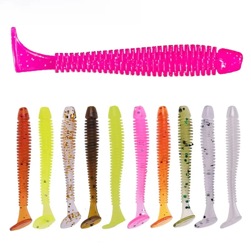 10 sztuk/partia Fishing Spiral Worm miękkie przynęty 4.8cm 0.8g Bass Jig Wobblers Swimbaits silikonowe sztuczne przynęty Carp Pike Tackle Pesca — zdjęcie 2