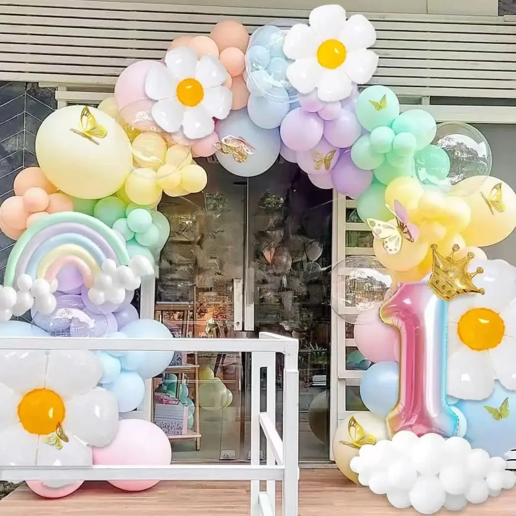 200PCSMacaron Pull flaga motylkowa stokrotka numery foliowy balon girlanda zestaw dziecięcy na urodziny i bociankowe dekoracja na przyjęcie weselne — zdjęcie 2
