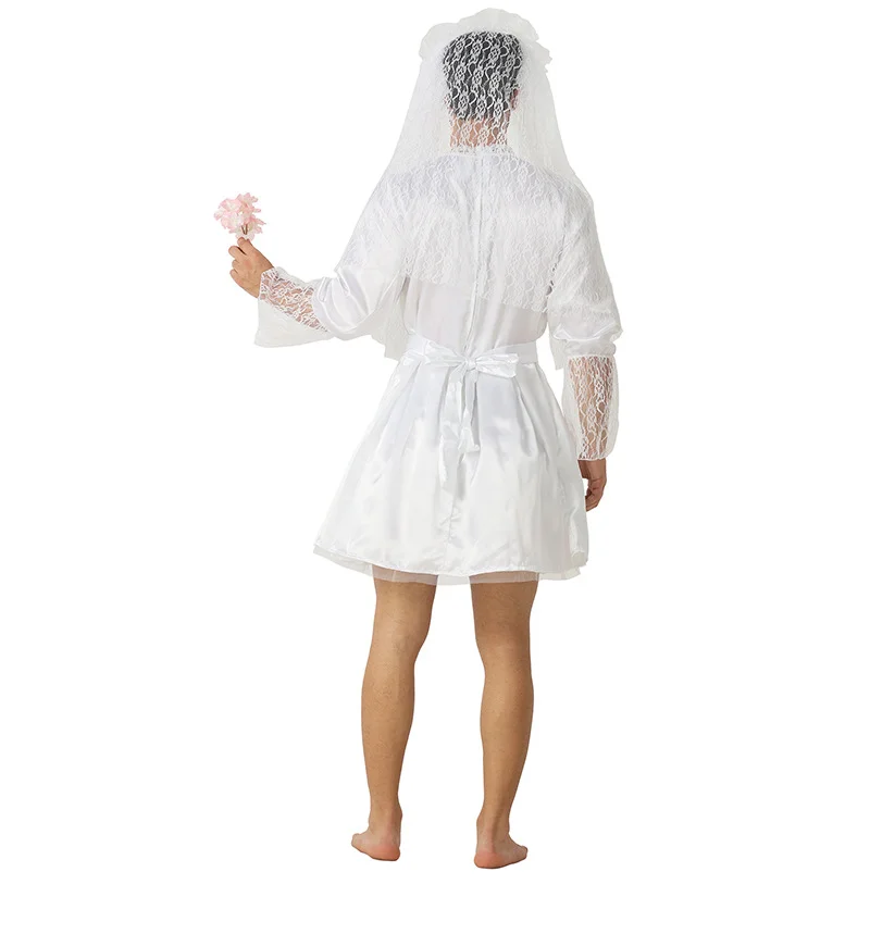 Mariée masculine drôle Cosplay Costume fête Halloween mascarade robe de mariée Spoof Cross-dressing femme rôle dentelle robe blanche