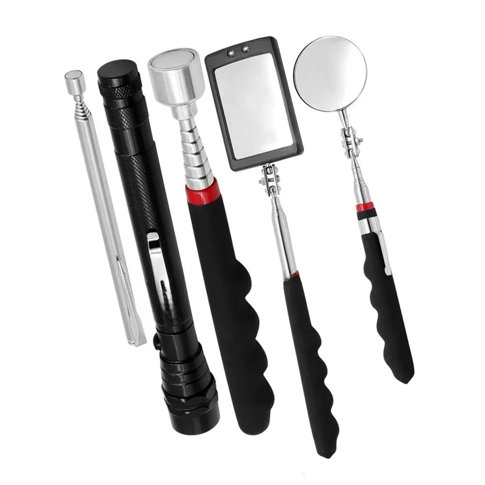 5 in 1 Portable Telescoping Flexible Head Inspection Mirror with LED Light Adjustable 360 Degree Swivel Viewing Auto Hand Tools