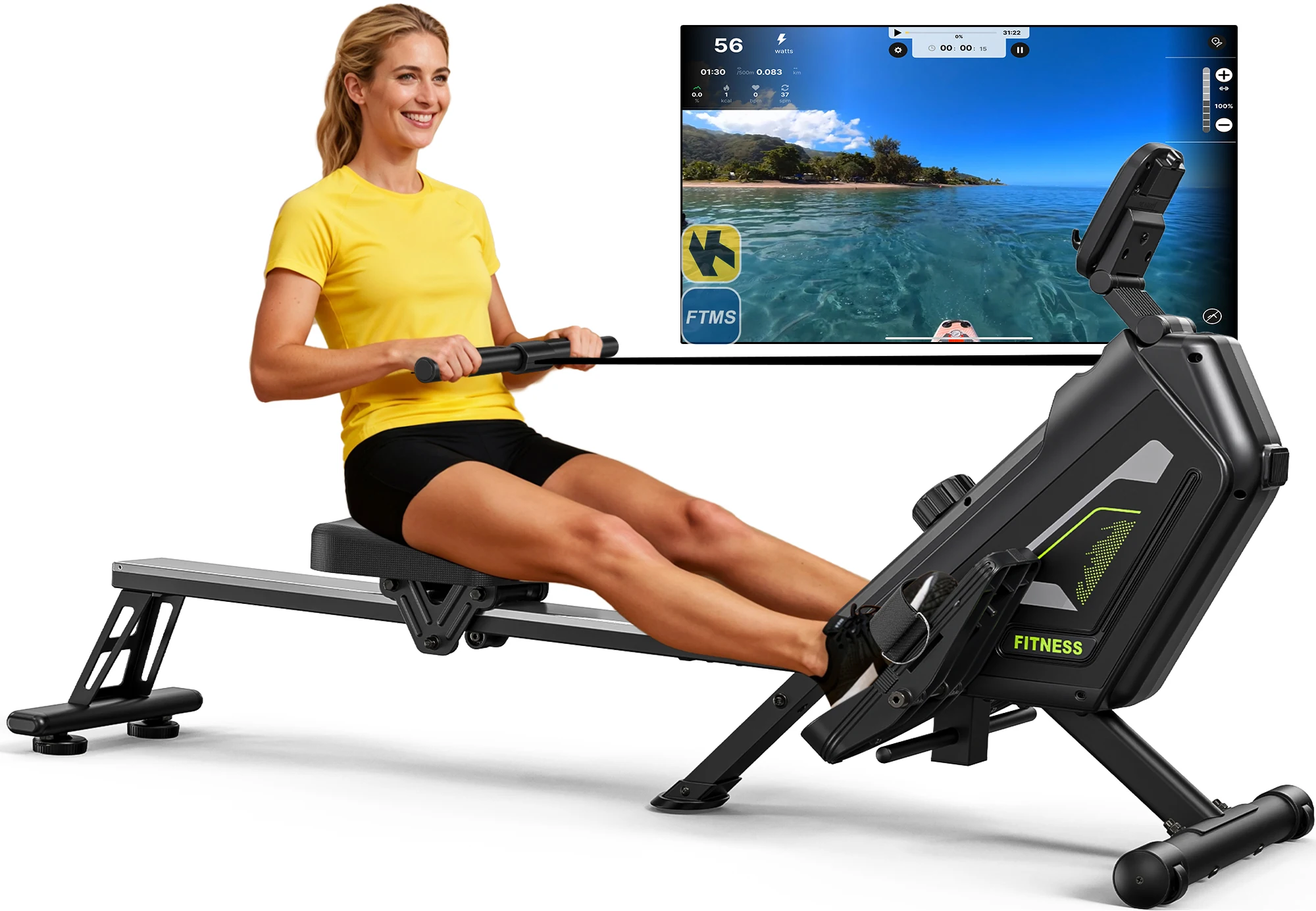 JUICEASE magnetische roeitrainer met 16 verstelbare weerstandsniveaus, maximale draagkracht van 160 kg, geschikt voor thuisgebruik, met LCD-scherm en tabletstandaard, ideaal voor kleine appartementen.