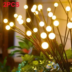 Solar Powered Garden Lights, 8 LED, Firefly Lights, ao ar livre, impermeável, vibrante, pátio, caminho, decoração, quente, 2pcs