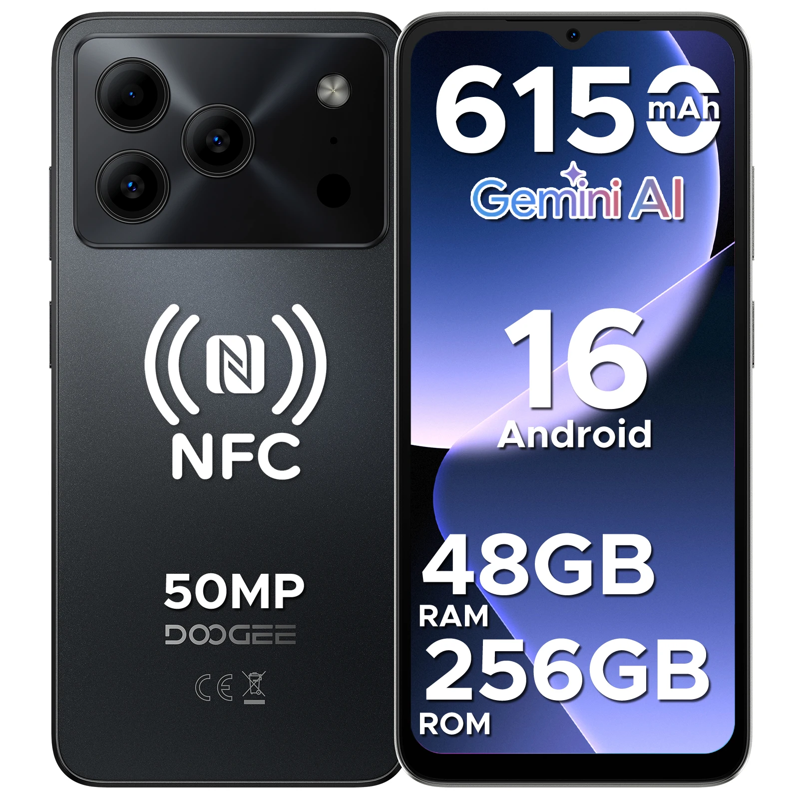 DOOGEE Note56 Plus Smartphone Android 16 48 GB + 256 GB 6150 mAh Grote batterij 6,56 '' 90 Hz Display UNISOC T7225 50MP Camera NFC