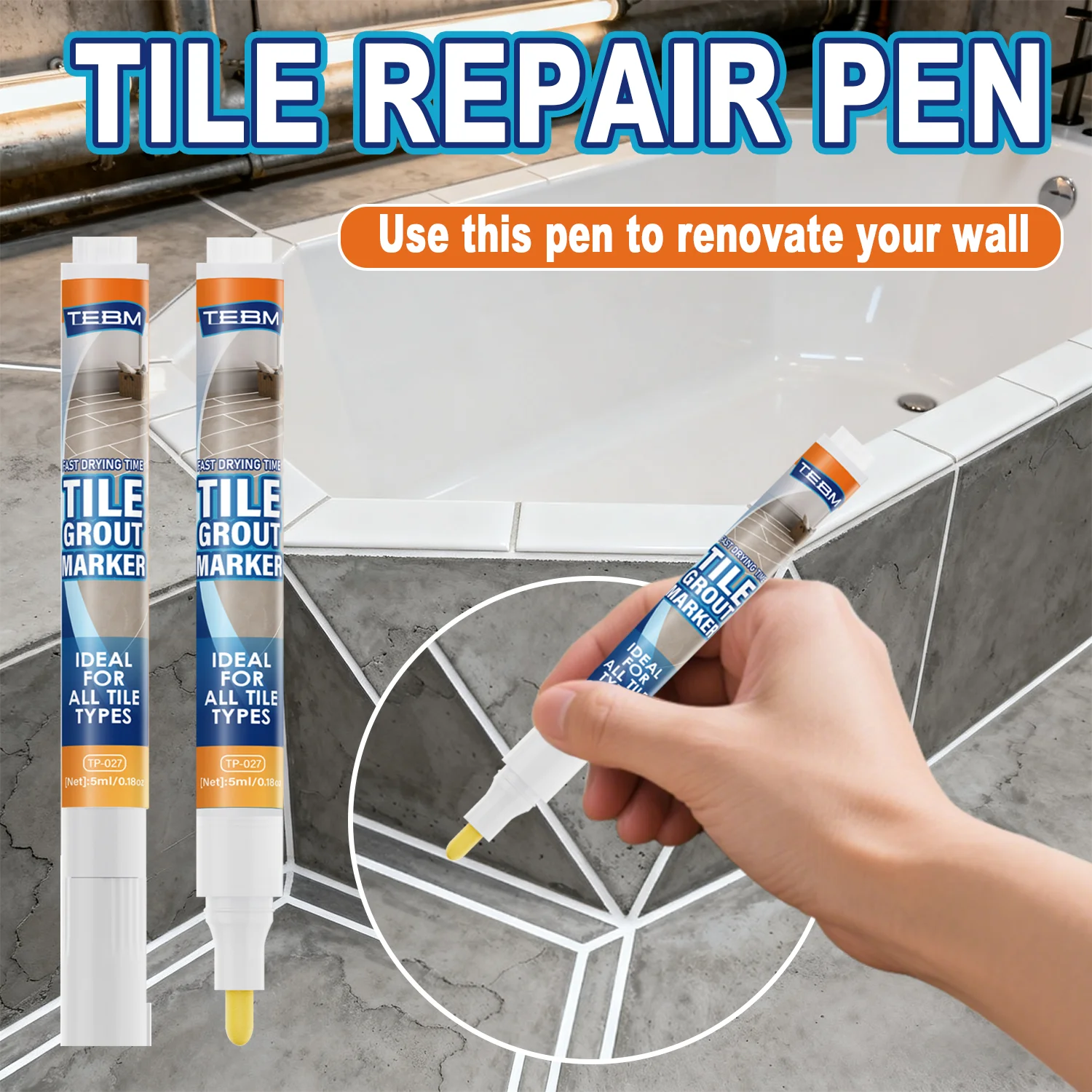 5ml Waterproof Ceramic Tile Sealant White Refill Grout Pen Mouldproof Filling Agent for Wall Porcelain Bathroom Paint Cleaner