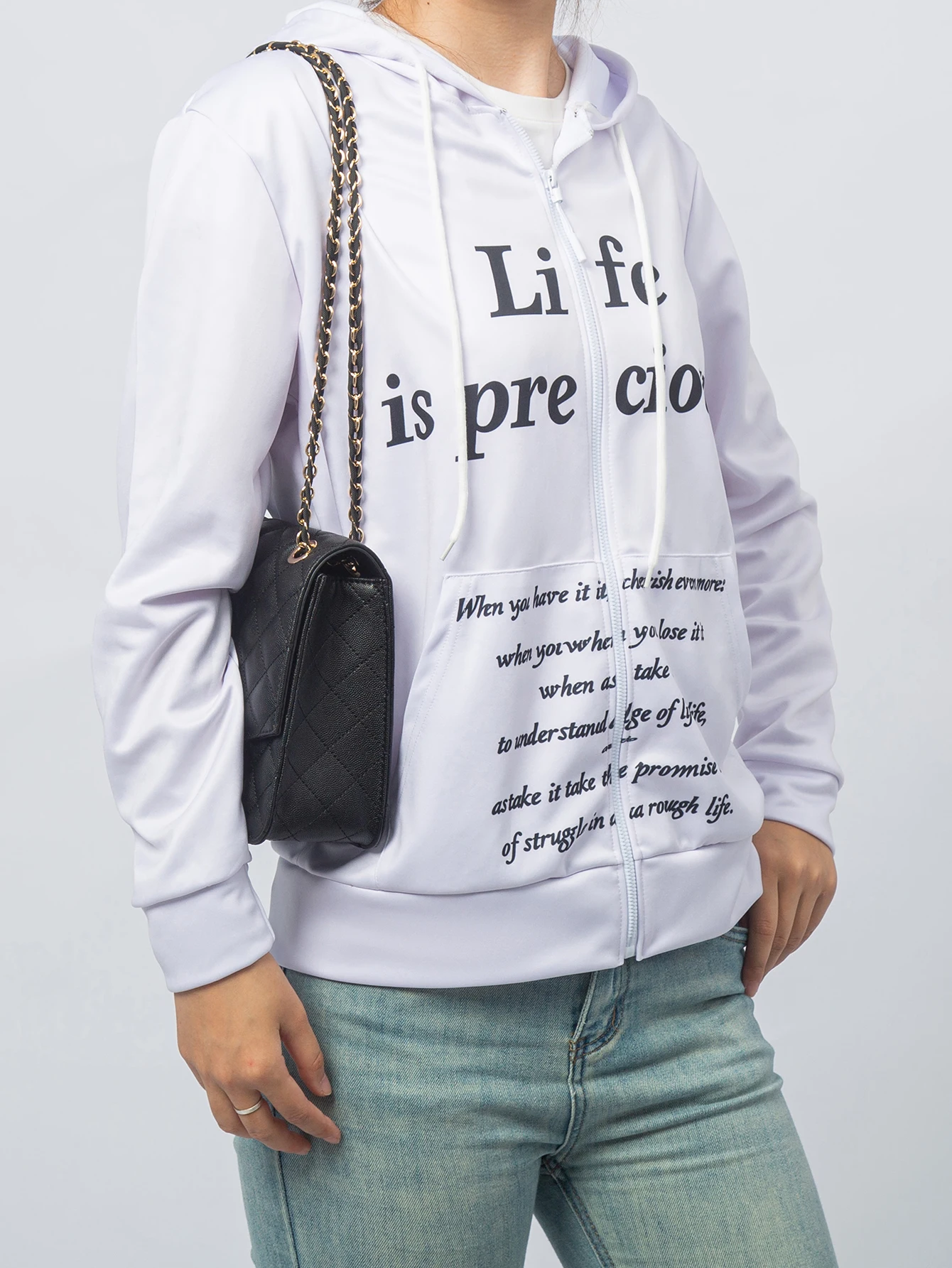 

Spring/autumn new women's personalized fashion sports hoodie long sleeve drawstring pocket zipper coat casual printed hoodie