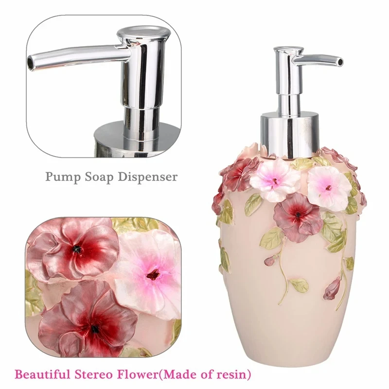 Soap Dispenser Refillable 3D Pump Flower Garden Soap Dispenser Resin Bottle Disinfectant Classic Design for Kitchen Bathroom