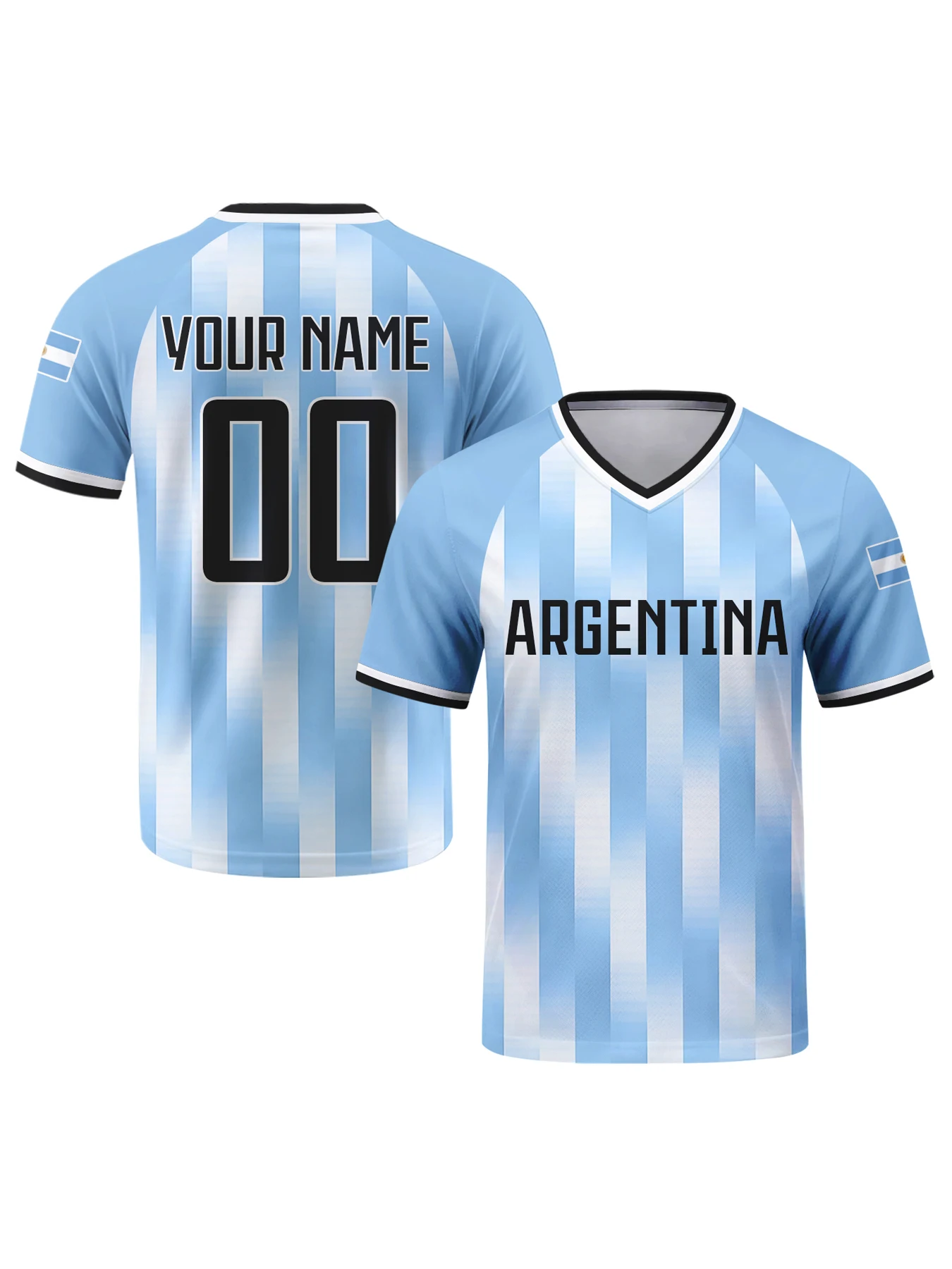 Custom Argentina Soccer Jersey Personalized with Name Number Breathable V-neck Football Team Shirt for Men Youth Women