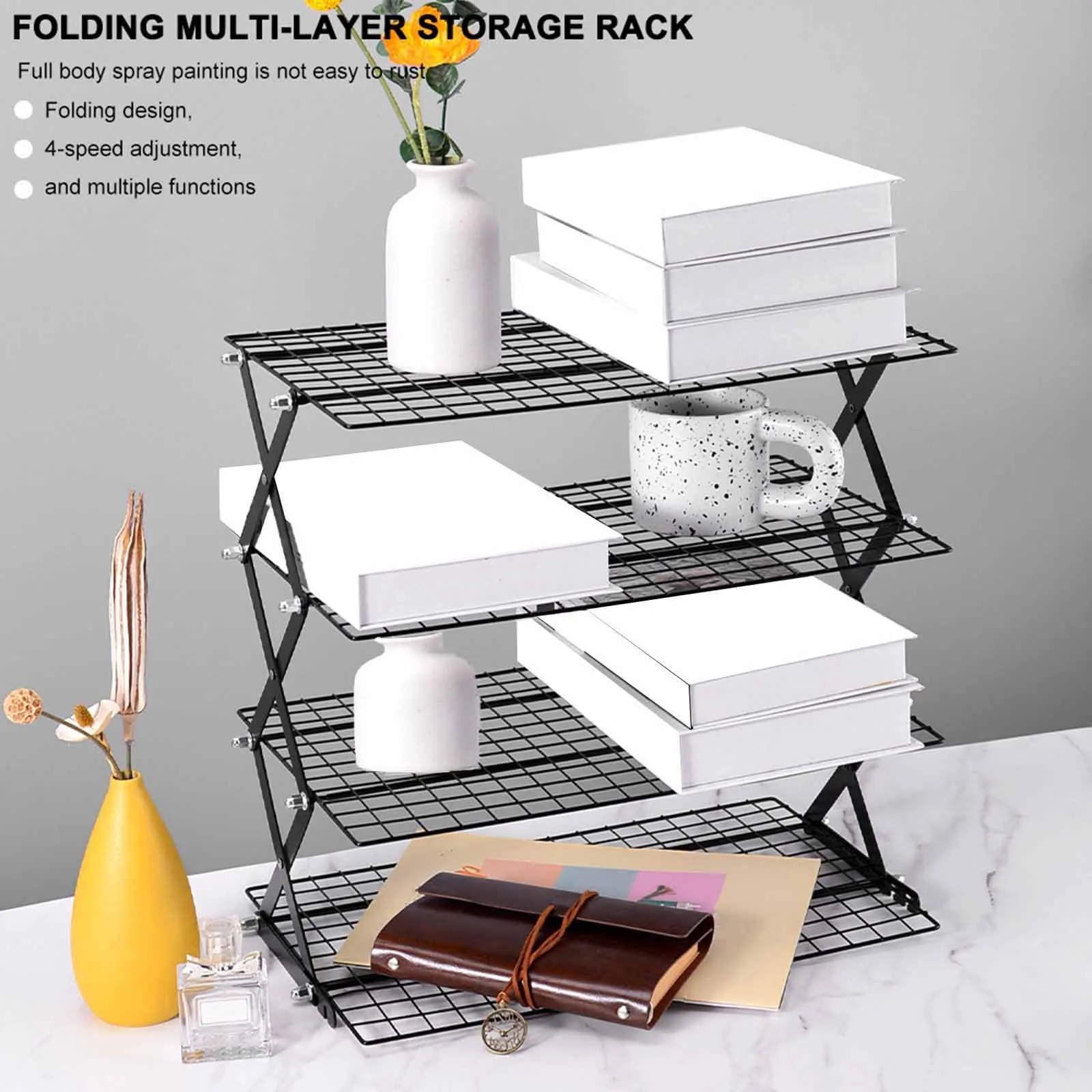 

4 Layer Cooling Rack Iron Kitchen Spice Rack Folding Mesh Bread Cooling Rack Food Storage Holder For Kitchen Dining Room Cookies