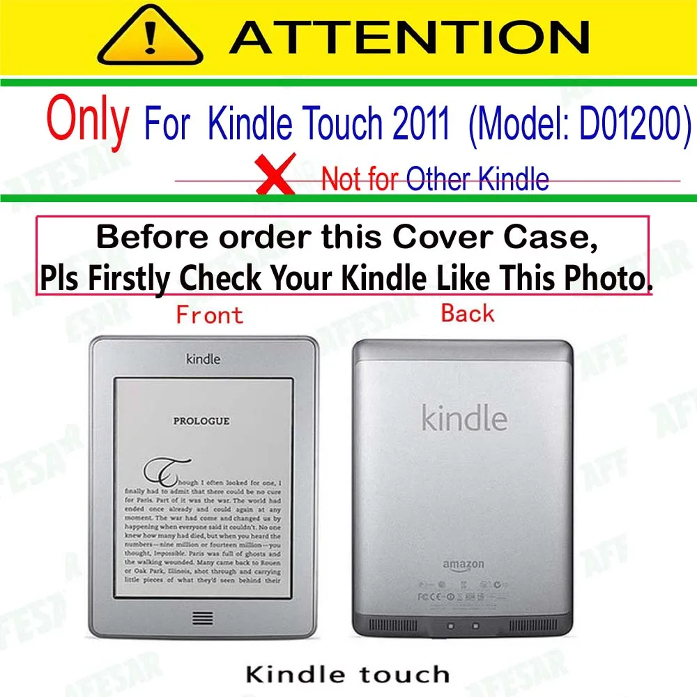 Protective Case for Kindle Touch (2011 old model) ebook Leather Cover Magnetic Closured Model D01200 Ereader Flip Bag Cases