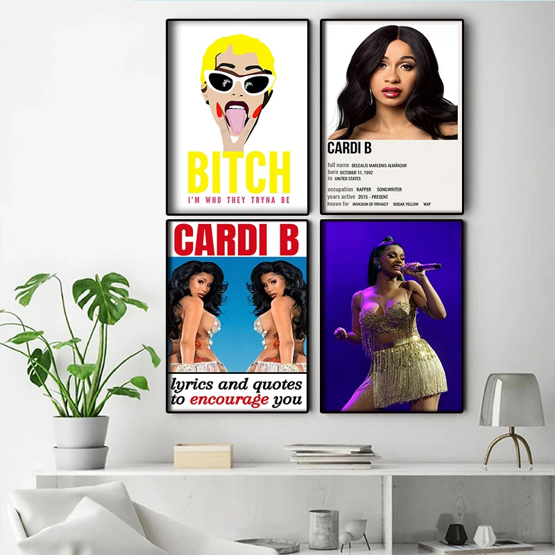 مغني هيب هوب موسيقى البوب الأمريكية ، صورة Cardi B ، ألبوم موسيقى ، غطاء ملصق ، لوحة قماشية لغرفة المعيشة ، صورة فنية لديكور الحائط المنزلي