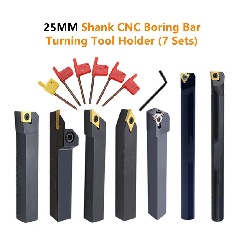 CORIT 7Sets of 25MM CNC Lathe Turning Tool Holder Boring Bar with Applicable Inserts and Wrenches Set for Turning Threading