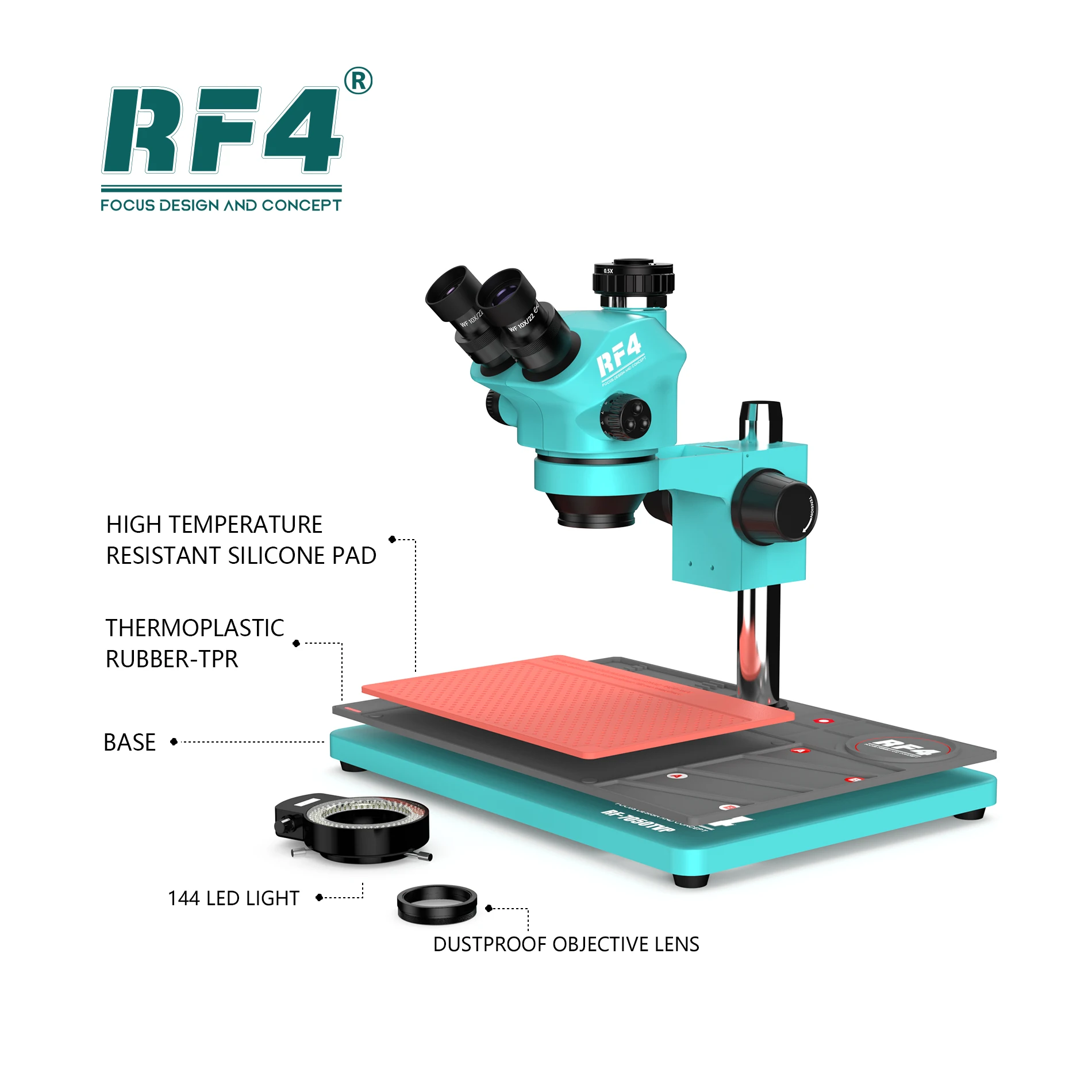 RF4 7-50X Zoom continuo gioielli intarsio osservazione isolamento termico Pad in Silicone microscopio Stereo trinoculare RF7050TVP-PO2