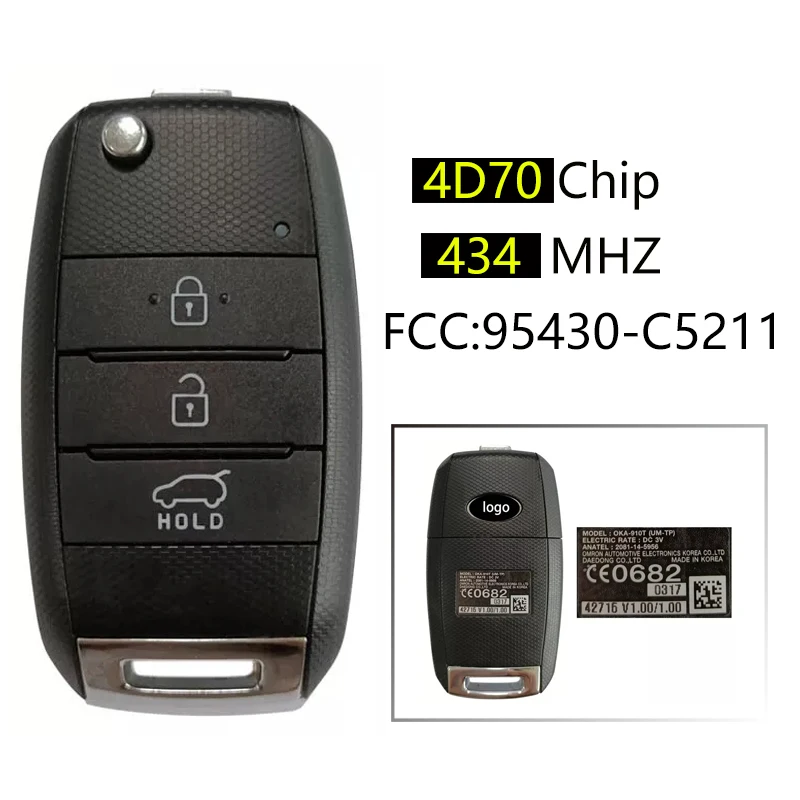 CN051136สำหรับ KIA Sorento 2015-2019ของแท้รีโมท3ปุ่ม433 MHz TIRIS DST80ชิป FCCID OKA-910T 95430-C5211/C5210