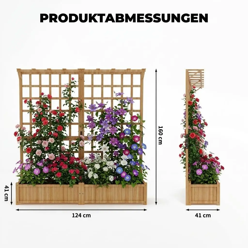 Jardinera de madera de 124 x 41 x 160 cm, con estructura de soporte y techo, 2 niveles, para balcón o jardín.