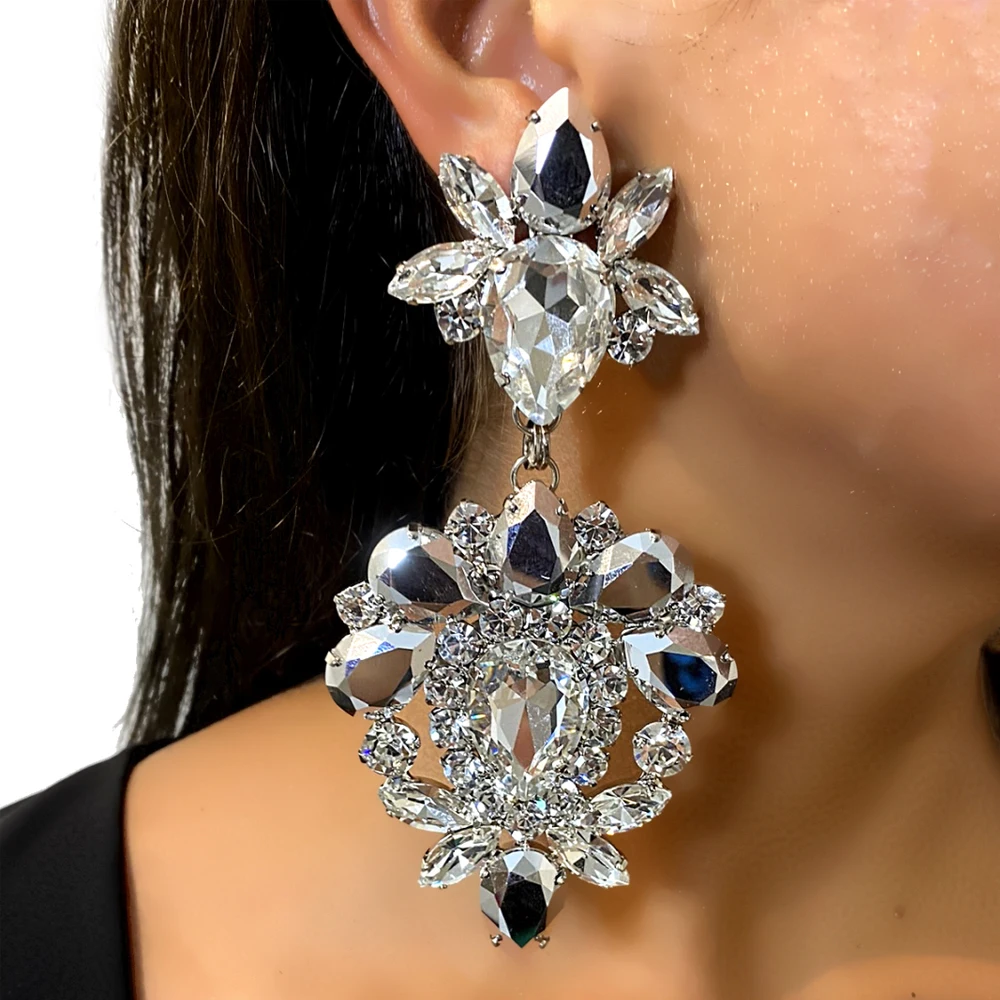 

Stonefans Exaggerated Crystal Drop Earrings Ear Jewelry Women Wedding Rhinestone Big Gemstone Earring Party Accessories
