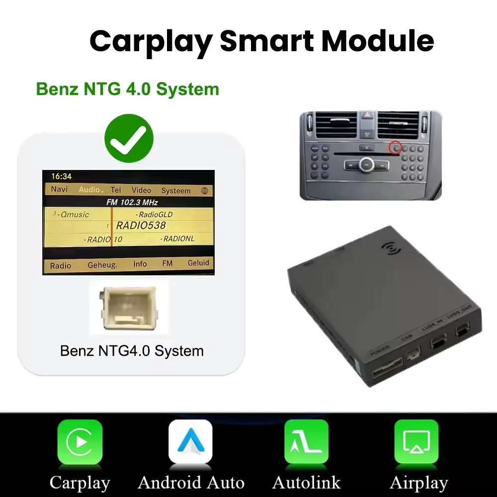 Draadloze CarPlay Android Auto Decoder Voor Mercedes Benz C Klasse W204 2008 2009 2010 2011 NTG4.0 NTG 4.0 MirrorLink BT Auto Module - afbeelding 1